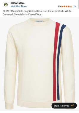 Men's 60s Mod Knit Sweater – Cream Pullover with Red & Navy Stripes – ,